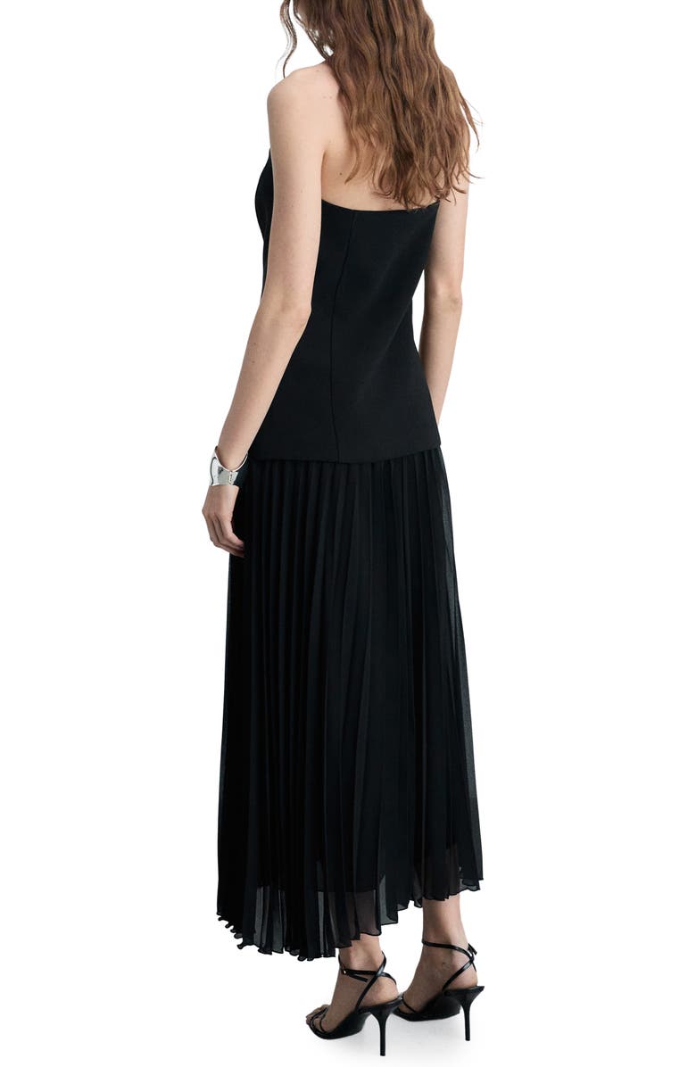 MANGO Strapless Mixed Media Maxi Dress, Alternate, color, Black