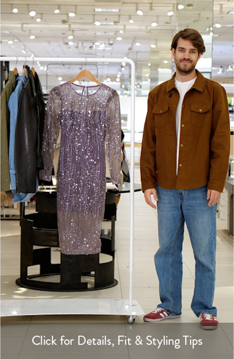 Sophia Bead & Sequin Long Sleeve Cocktail Midi Dress, sales video thumbnail