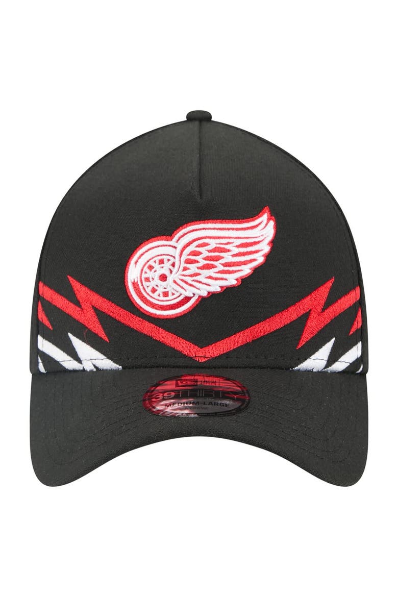 Men's New Era Black Detroit Red Wings 39THIRTY A-Frame Perforated Flex Hat, Alternate, color, Black