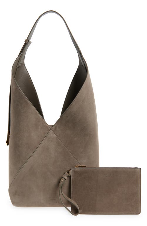 Ferragamo Dove Grey Suede Shoulder Bag In Concrete