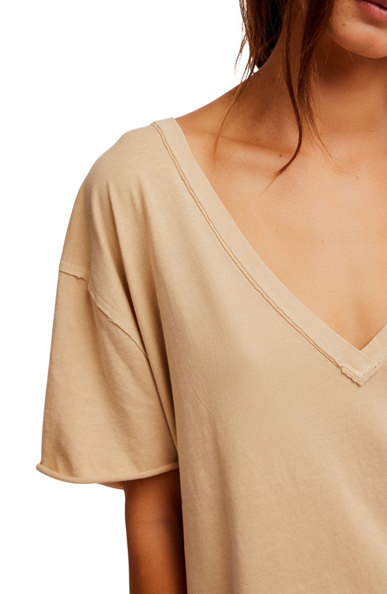 Free People Nina V-Neck Cotton T-Shirt, Alternate, color, Oat Latte