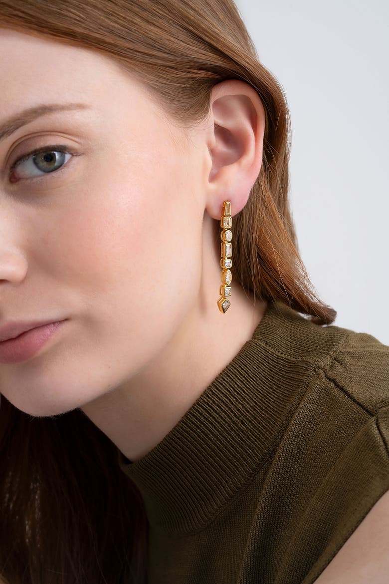 Facet Earrings, Alternate, color, Gold