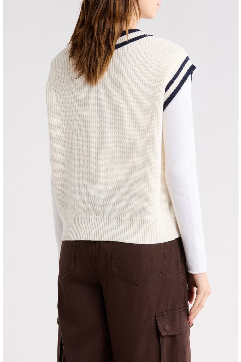 Tipped Cable Knit Sweater Vest, Alternate, color, CREME/ NAVY