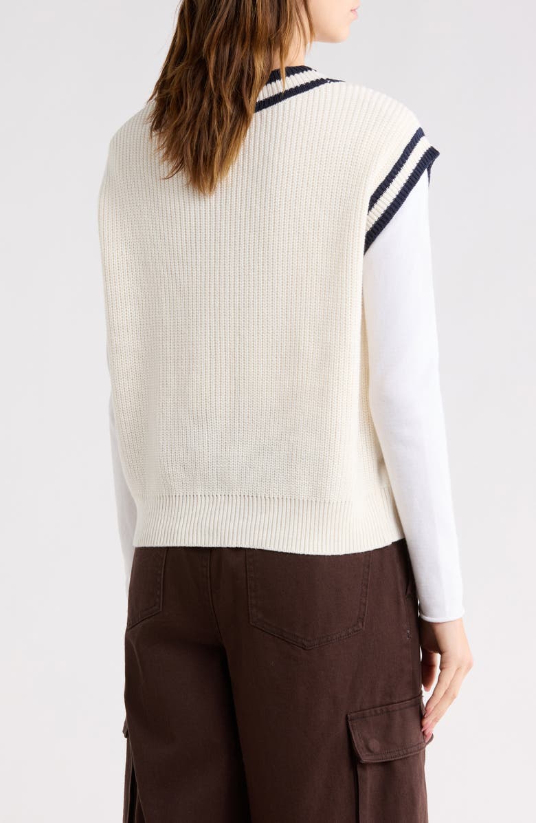 Vigoss Tipped Cable Knit Sweater Vest, Alternate, color, Creme/ Navy