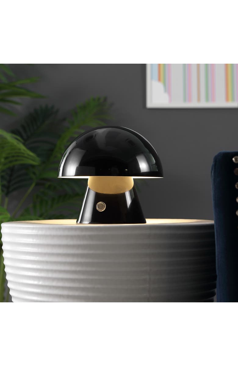 JONATHAN Y Porcini Contemporary Bohemian Rechargeable/Cordless Iron Integrated Portable LED Mushroom Table Lamp, Alternate, color, Black