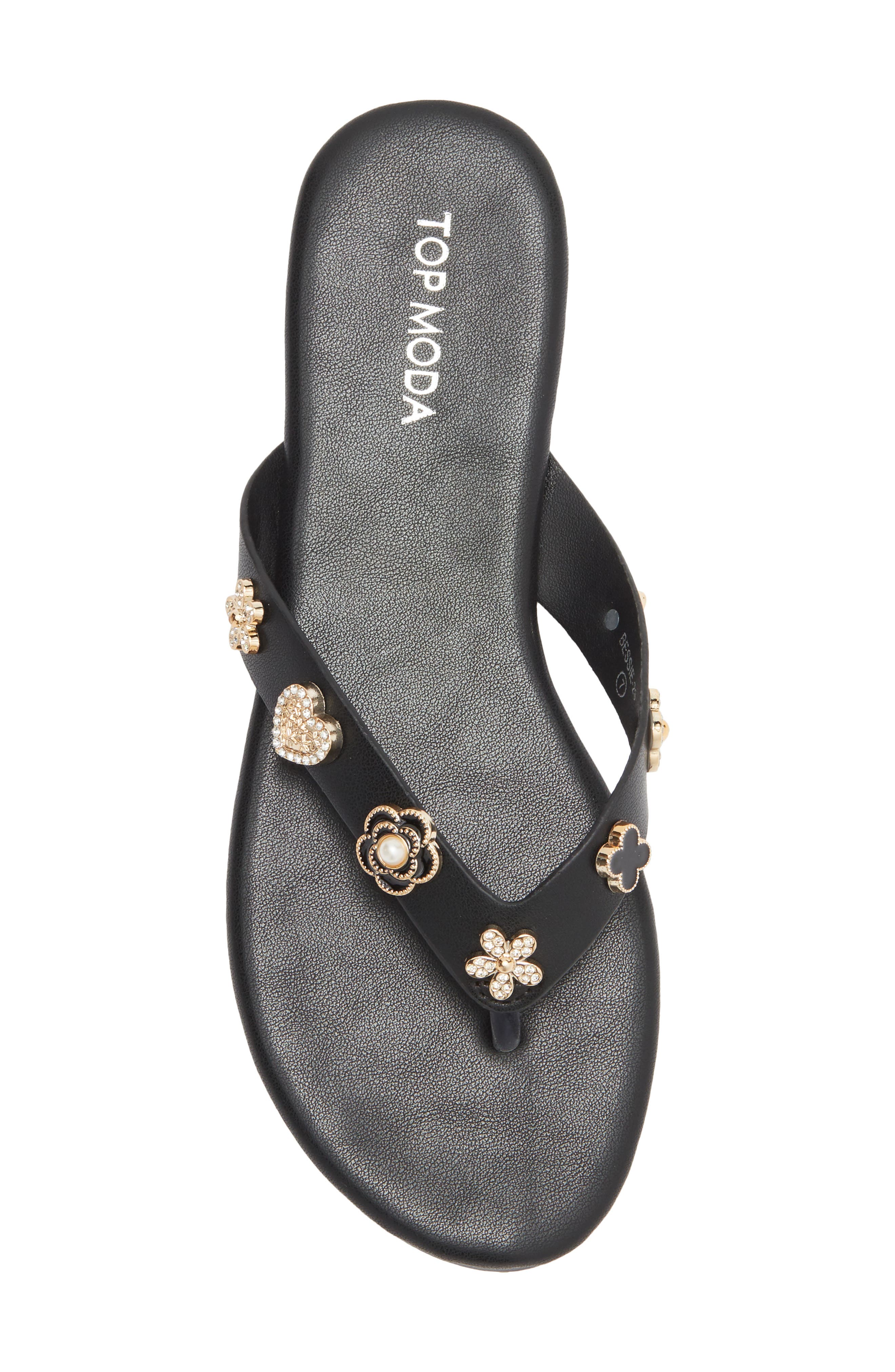TOP MODA Bessie Embellished Flip Flop, Alternate, color, Black Pu