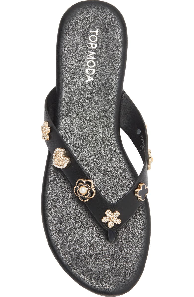 TOP MODA Bessie Embellished Flip Flop, Alternate, color, Black Pu