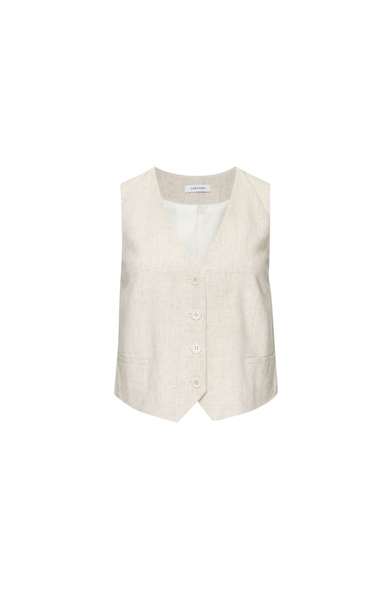 Women's Linen Button Up Vest, Alternate, color, Sand