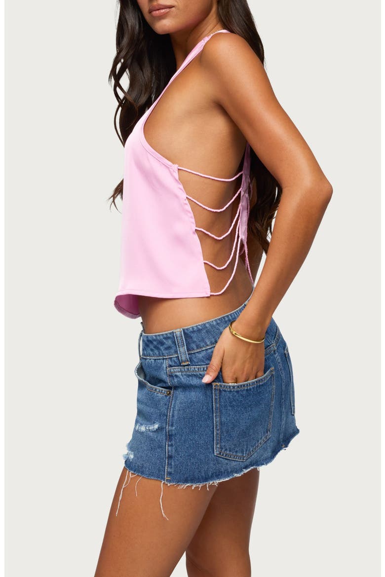 Backless Satin Effect Tank Top, Alternate, color, PINK