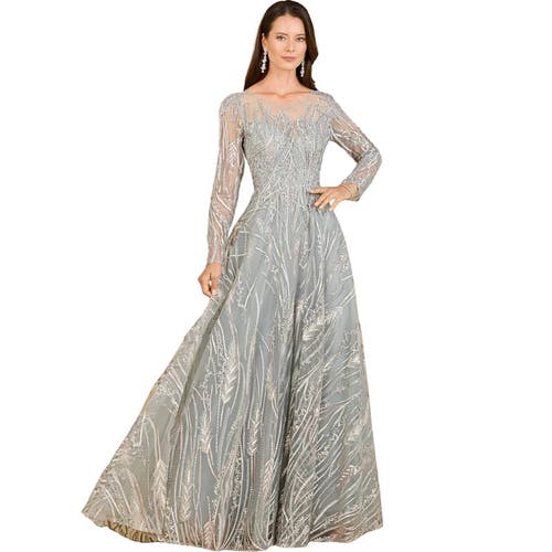 Lara New York Long Sleeve Illusion Neck Gown In Gray