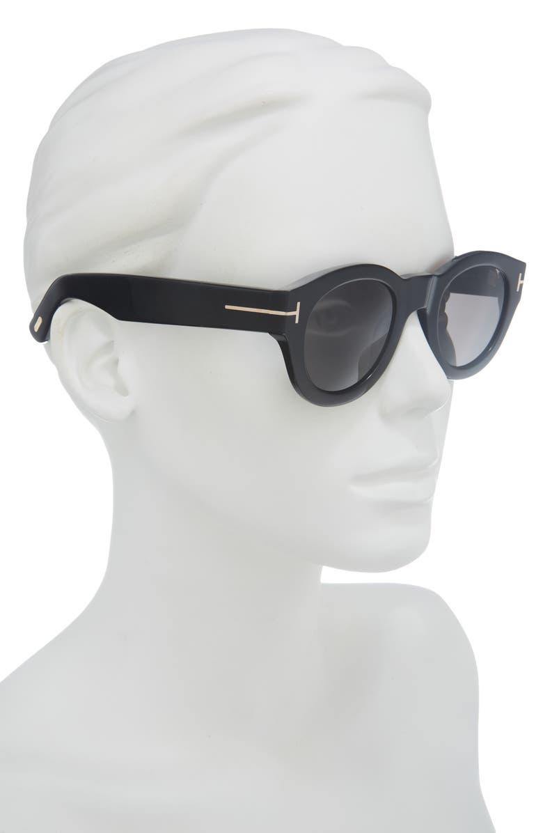 TOM FORD Lucinda 48mm Round Sunglasses, Alternate, color, Shiny Black / Smoke