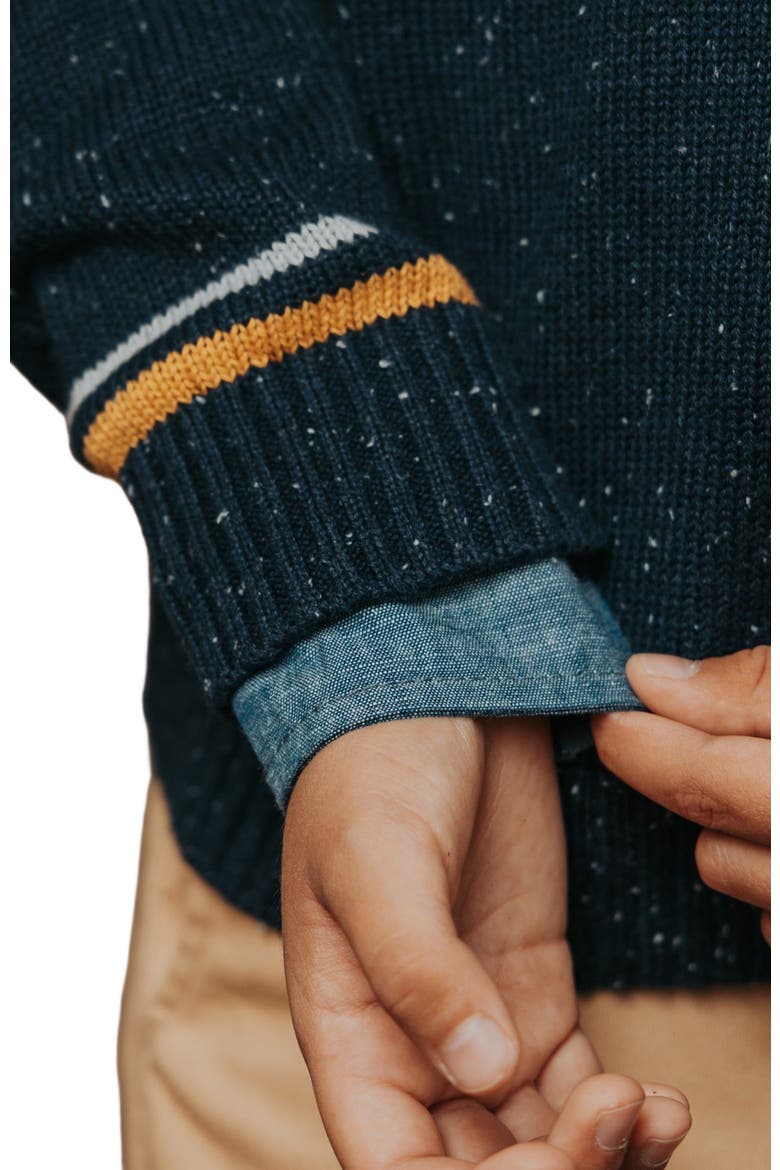 Boys' Organic V-Neck Sweater, Kids, Alternate, color, Navy Fleck with Tipping