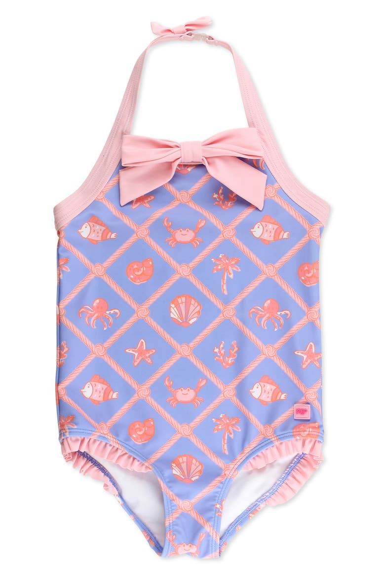 Kids' Tropical Trellis UPF 50+ One-Piece Swimsuit, Main, color, BLUE