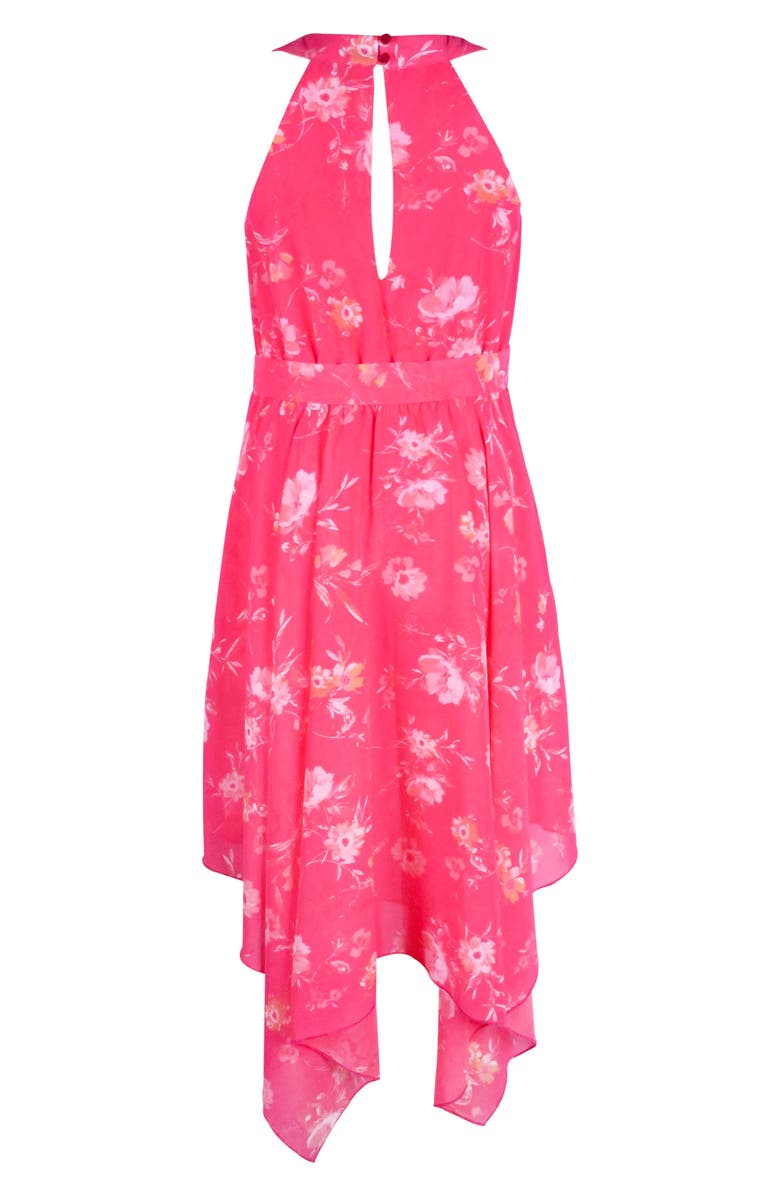 Zunie Kids' Floral Chiffon Handkerchief Hem Dress, Alternate, color, Watermelon