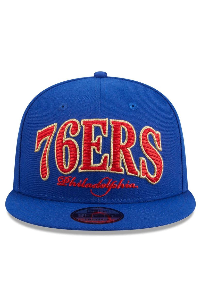 New Era Men's New Era Royal Philadelphia 76ers Golden Tall Text 9FIFTY Snapback Hat, Alternate, color, Royal