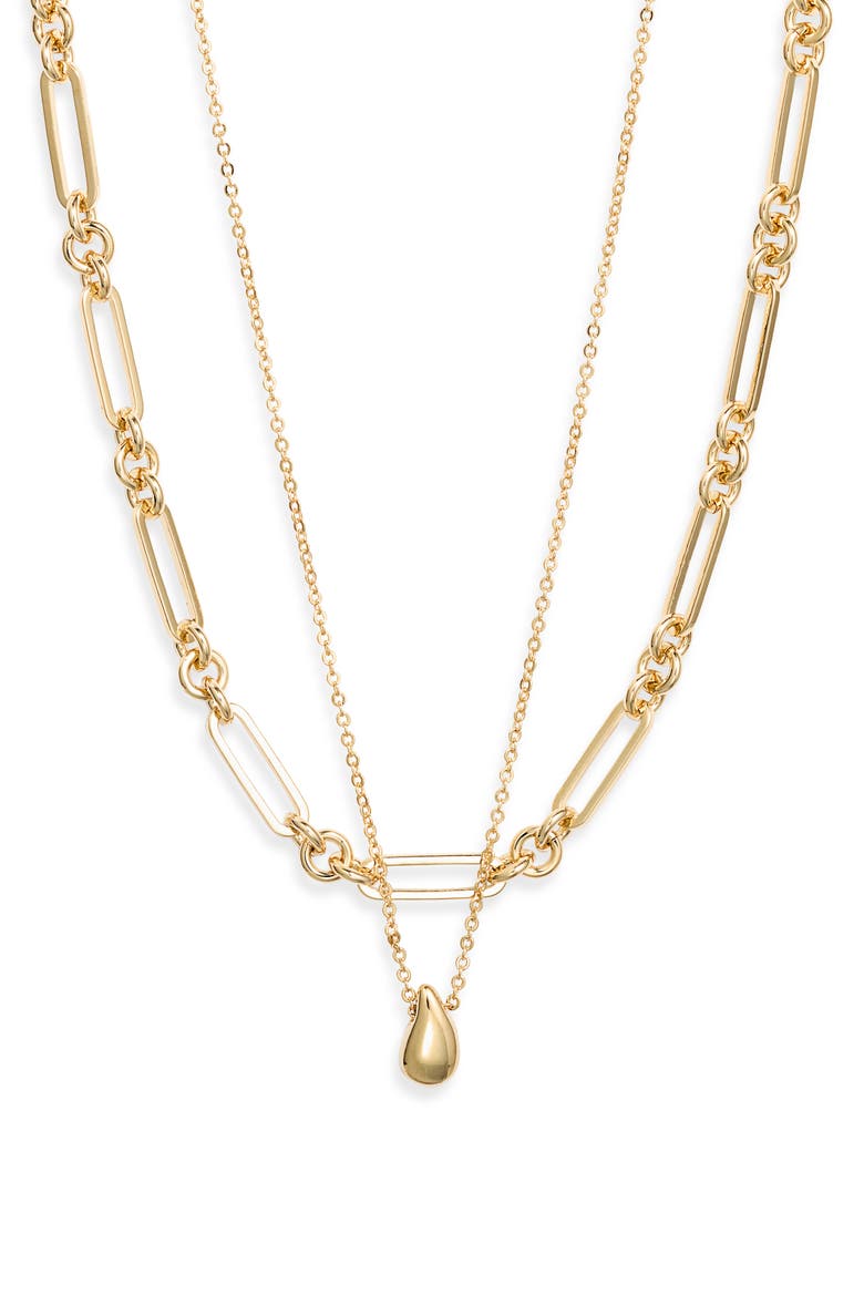 Set of 2 Demi Fine Two Tone Chain & Pendant Necklace, Main, color, 14K GOLD PLATED