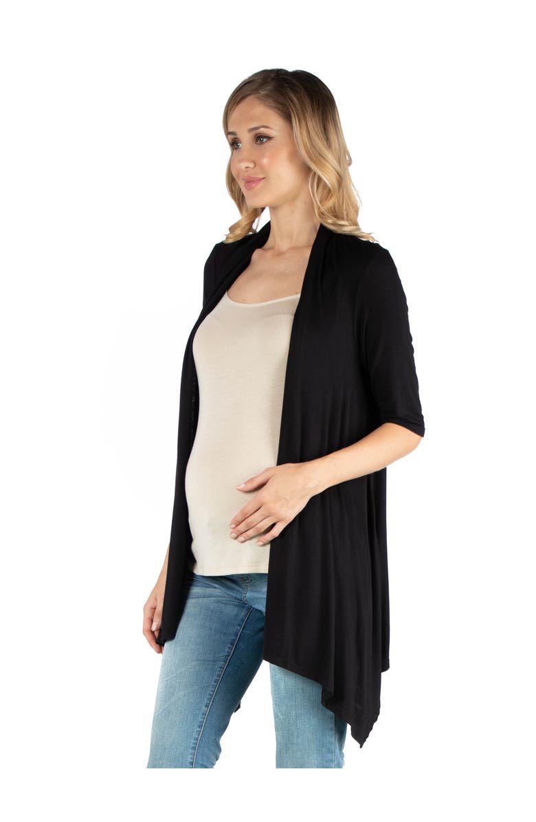 24seven Comfort Apparel Maternity Loose Fit Open Front Cardigan, Alternate, color, Black