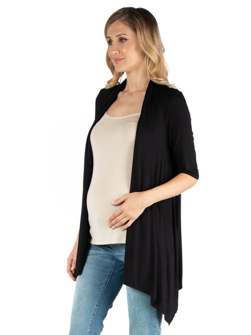 24seven Comfort Apparel Loose Fit Open Front Maternity Cardigan With Half Sleeve In Black