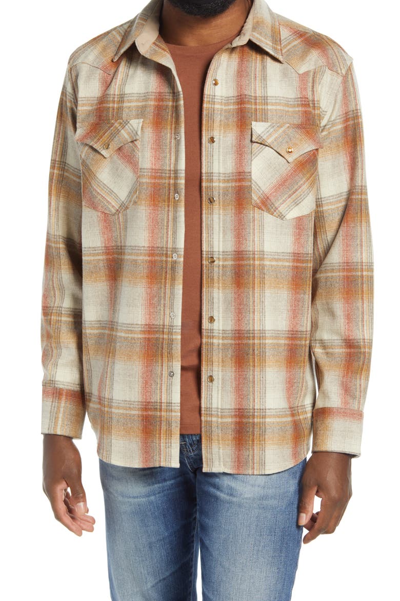 Canyon Wool Snap Front Shirt, Main, color, COPPER PLAID