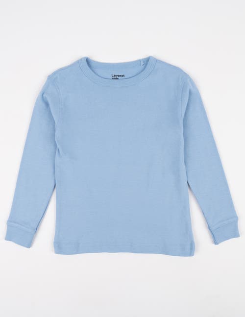 Leveret Kids Long Sleeve T-shirt, 100% Cotton, Solid Colors In Blue