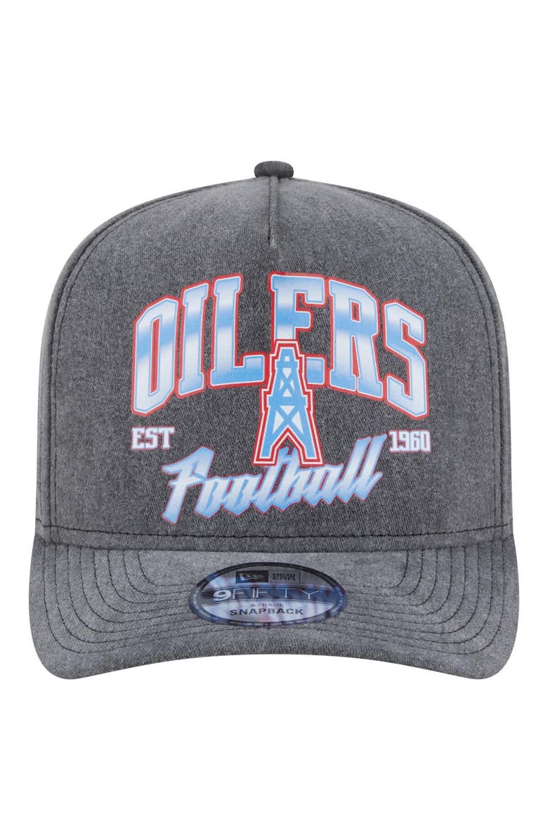 New Era Men's New Era Black Houston Oilers Throwback Washed A-Frame 9FIFTY Snapback Hat, Alternate, color,