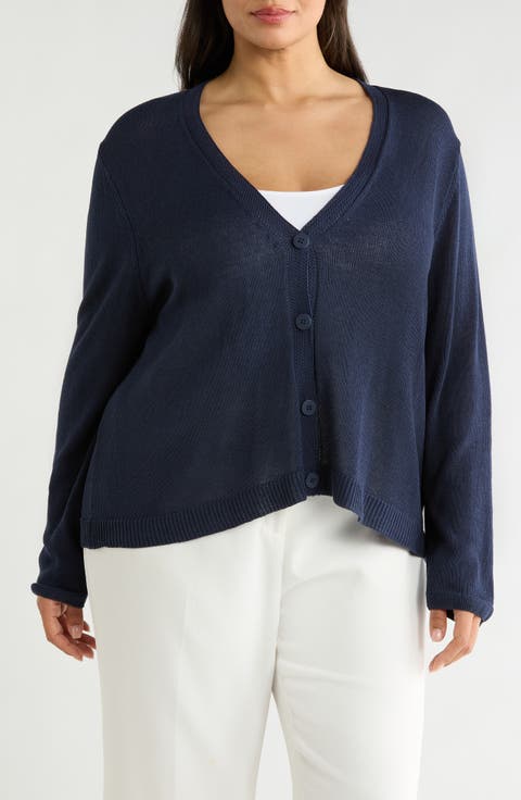 V-Neck Button Front Cardigan (Plus)