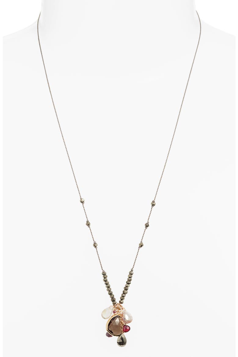 Long Semiprecious Stone Pendant Necklace, Alternate, color, BROWN