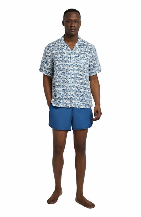 Nylon Crinkle 4" Scallop Swim Trunk