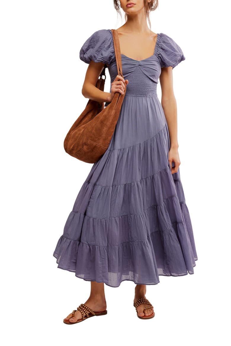 Sundrenched Smocked Puff Sleeve Maxi Dress, Alternate, color, BLUE GRANITE