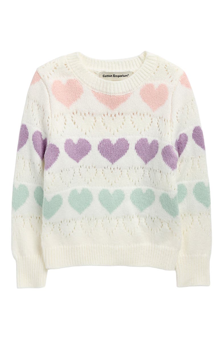 Cotton Emporium Kids' Heart Sweater, Main, color, Ivory