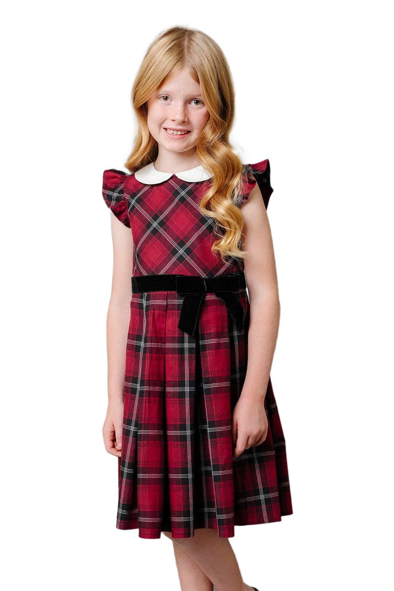 Girls' Organic Peter Pan Collar Party Dress, Toddler, Main, color, Oxblood City Plaid