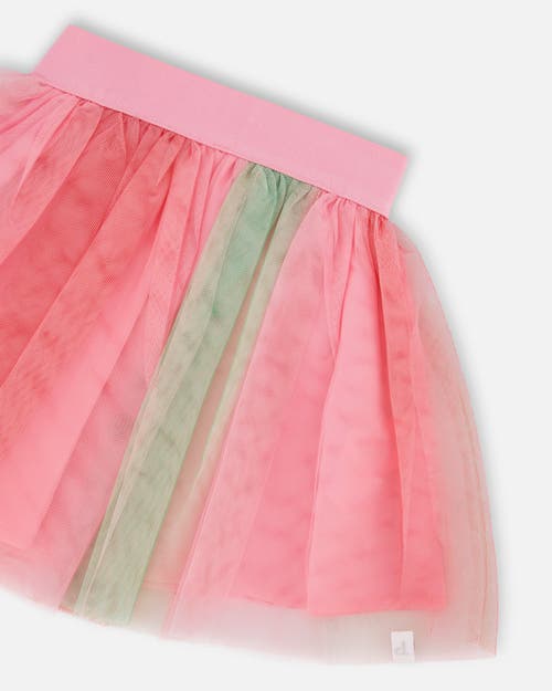 DEUX PAR DEUX DEUX PAR DEUX LITTLE GIRL'S PRINTED MESH SKIRT PINK AND GREEN
