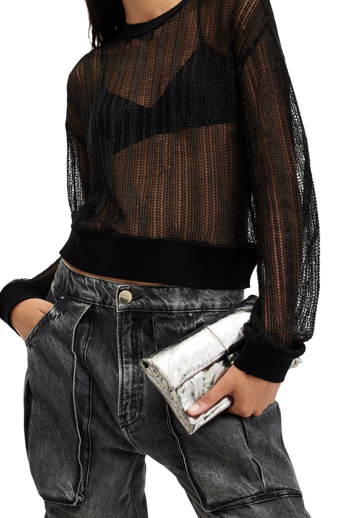 AllSaints Ezra Quilted Metallic Leather Crossbody Bag, Alternate, color, 