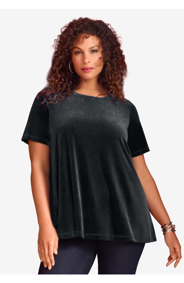 Roaman's Velour Swing Tee, Alternate, color, Black