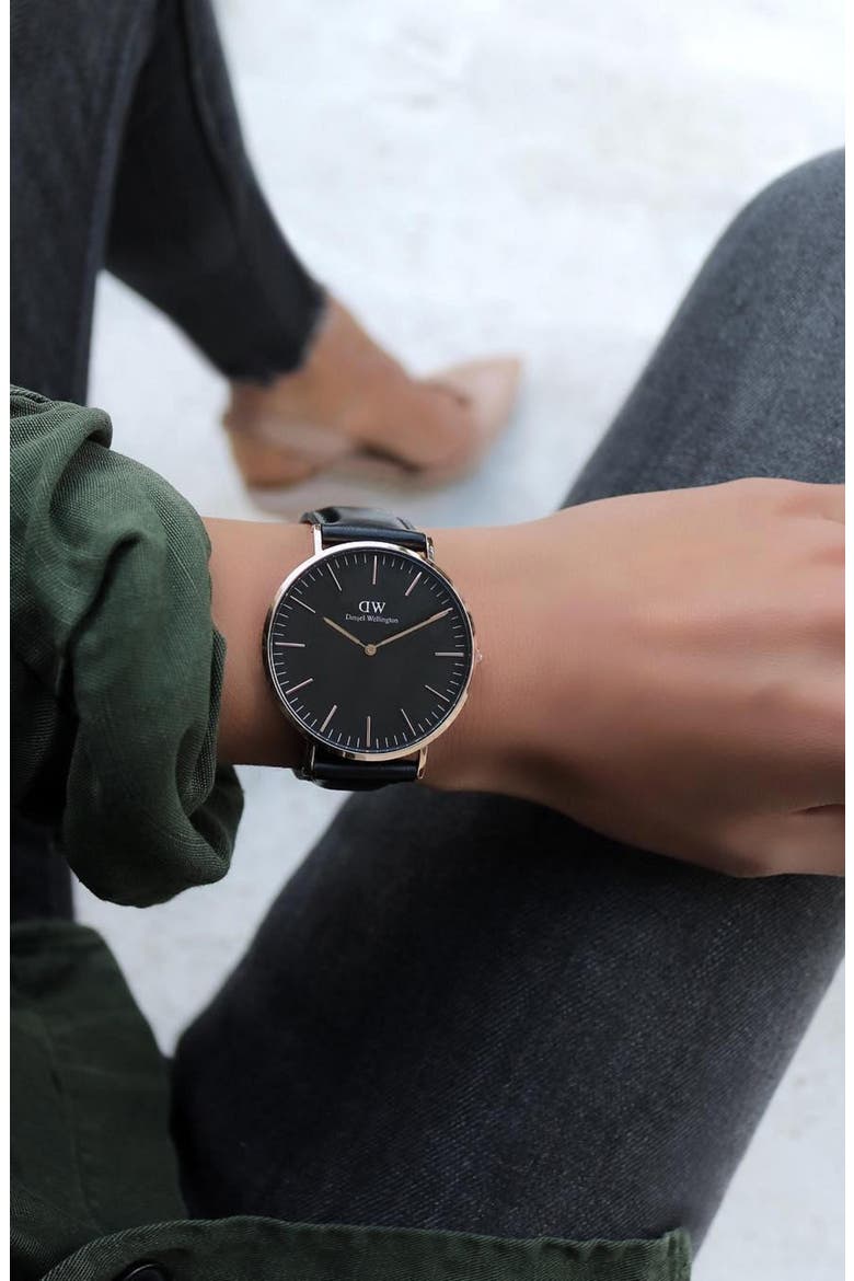 Classic Sheffield Leather Strap Watch, 40mm, Alternate, color, SILVER/ BLACK