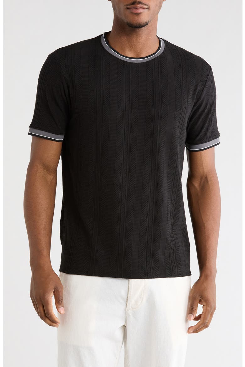 Textured Crewneck T-Shirt, Main, color, BLACK