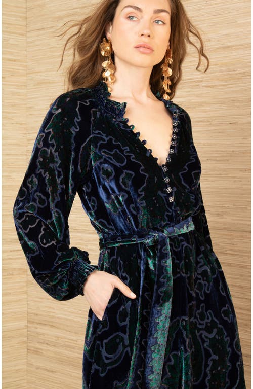 Hale Bob Crystal Velvet Dress In Green