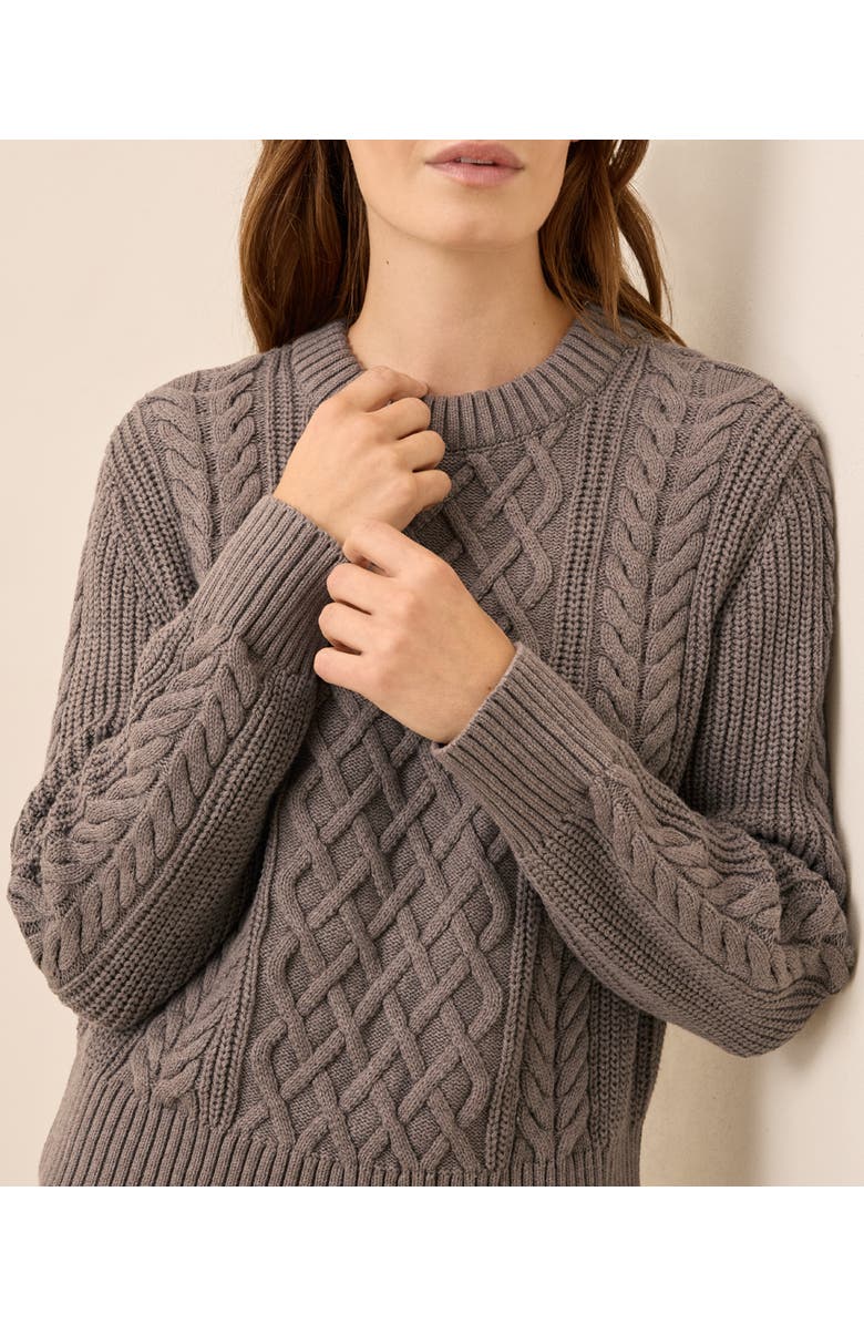 Pact Organic Cotton Cable Knit Crew Sweater, Alternate, color, Deep Taupe Heather