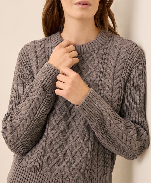 Pact Organic Cotton Cable Knit Crew Sweater In Brown