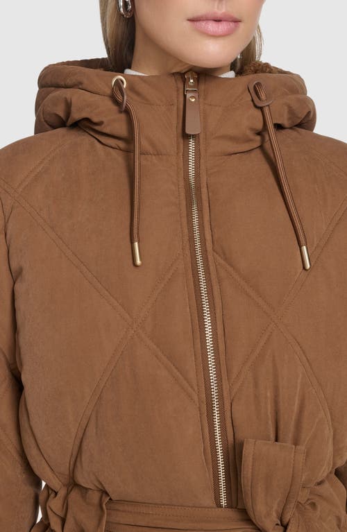 Andrew Marc Hollis Belted Faux Fur Lined Parka In Brown