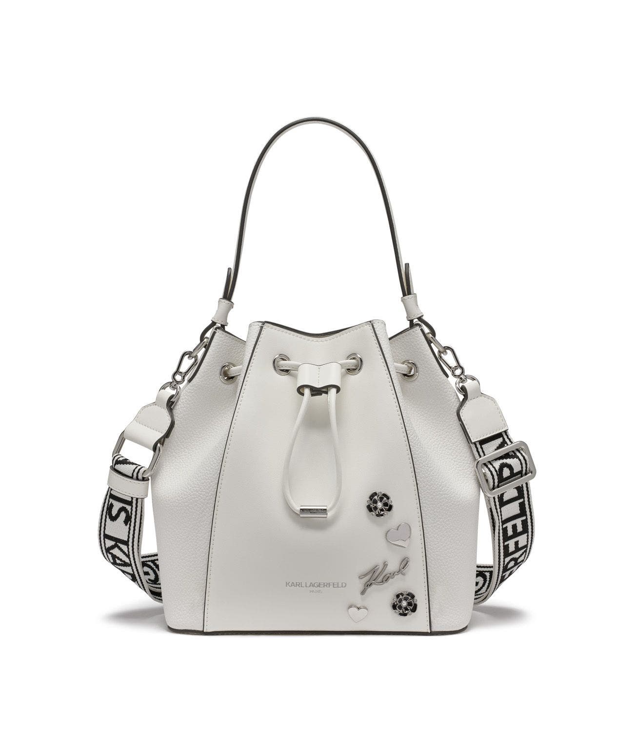 KARL LAGERFELD PARIS Adele Bucket, Main, color, White/Silver