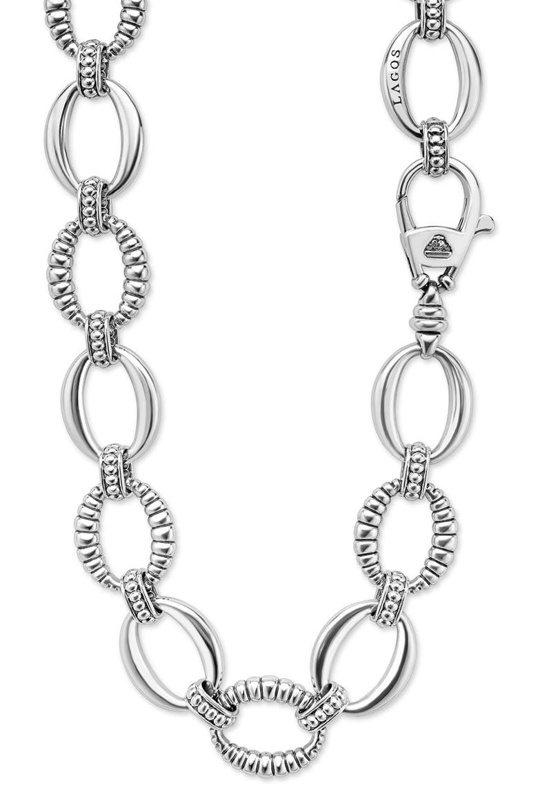 Signature Caviar Sterling Silver Oval Fluted Link Necklace, Alternate, color, SILVER
