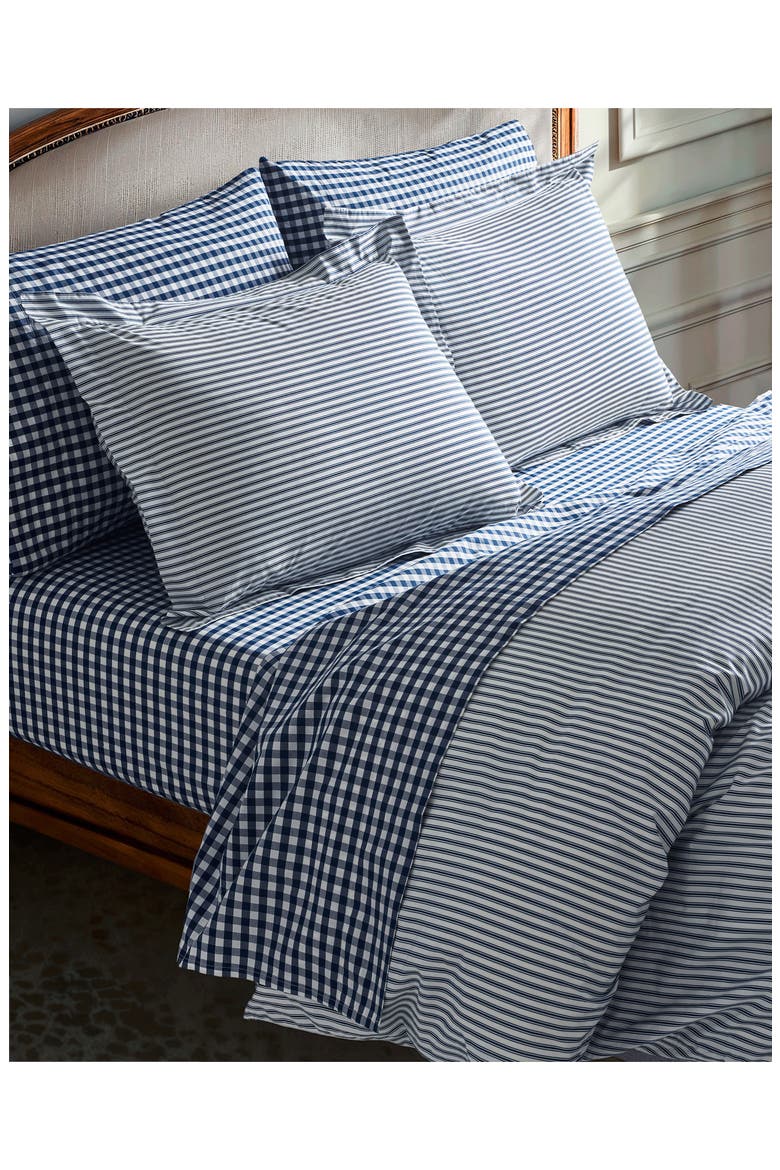French Ticking Cotton Percale Duvet Cover & Shams Set, Alternate, color, NAVY