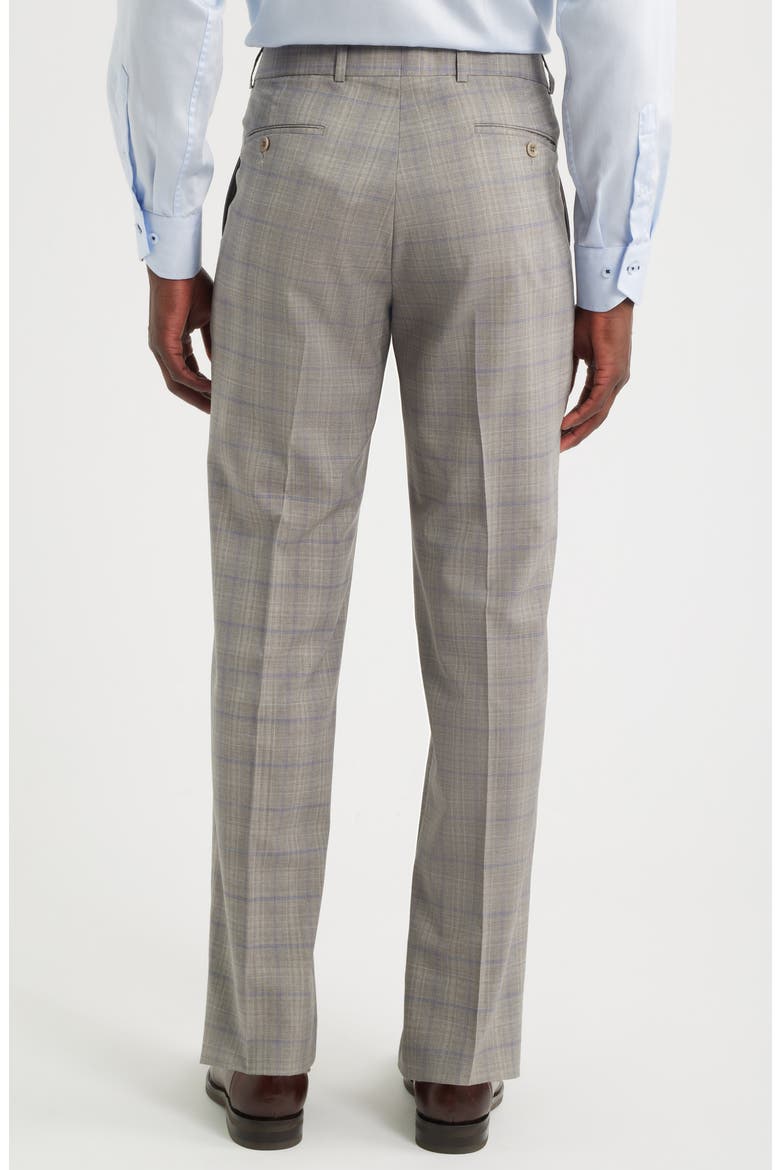 Light Grey Plaid Flat Front Wool Dress Pants, Alternate, color, SAND
