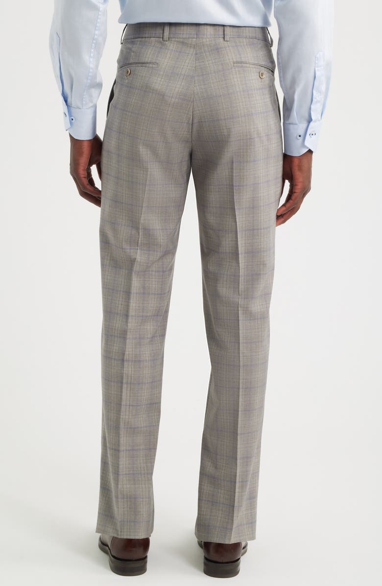 Berle Light Grey Plaid Flat Front Wool Dress Pants, Alternate, color, Sand