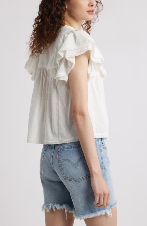 Treasure & Bond Ruffle Sleeve Clip Dot Top In White Blanc