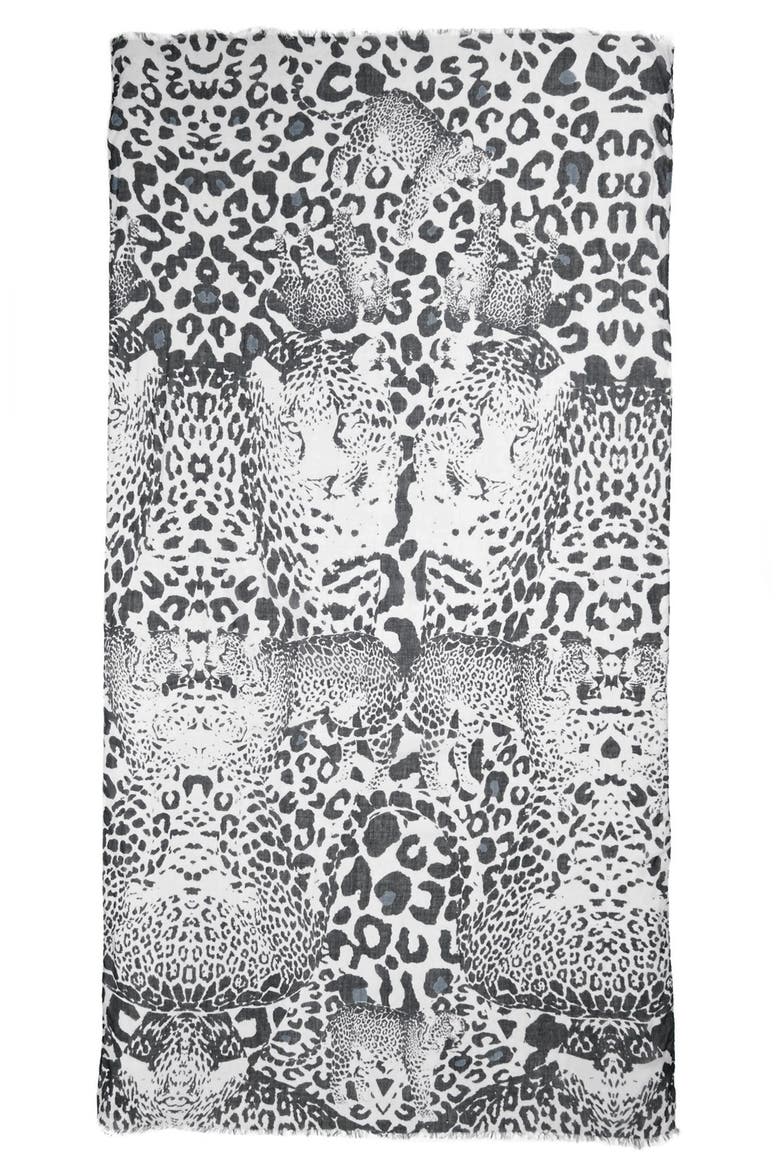'Dancing Leopard' Scarf, Alternate, color, BLACK