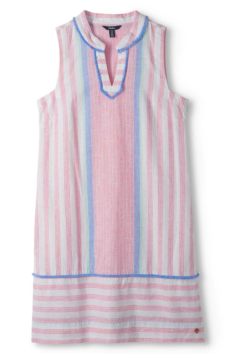 Marin Fringe Trim Sleeveless Linen & Cotton Shift Dress, Main, color, PINK