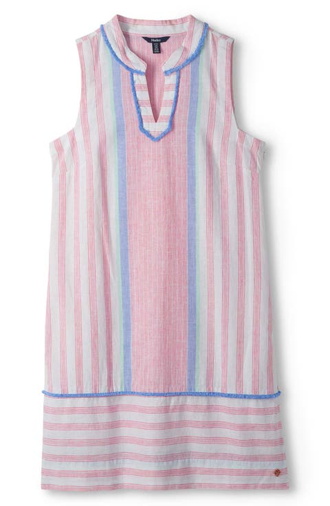 Marin Fringe Trim Sleeveless Linen & Cotton Shift Dress