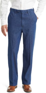 Berle Pleated Self Sizer Waist Flat Front Denim Trousers